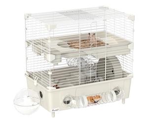 PawHut Cage à Hamster 2 étages, 3 Portes, Roue silencieuse, Crème