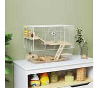 PawHut Cage à hamster à 3 niveaux, cage rongeur avec roue d'exercice, plateau profond transparent, 59 x 35,5 x 47 cm, blanc