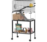 PawHut Cage à hamster avec roulettes - 3 étages - Cage pour petits animaux - Avec système de tubes, niche, rampes, gamelle et accessoires - Cage pour hamster nain - 77 x 49 x 130,5 cm - Noir