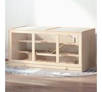 PawHut Cage à hamster cage gerbilles 2 niveaux toit ouvrable fenêtres cabane 2 échelle, 115 x 57 x 55 cm, effet bois naturel