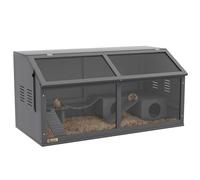 PawHut Cage à Hamster en Bois, 100cm Maison pour rongeurs, clapier pour Petits Animaux, Maison de Jeu avec Pont Suspendu, échelles, Toit ouvrant, cabane, Gris foncé