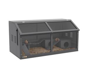 PawHut cage à hamster en bois, 100cm maison pour rongeurs, clapier pour petits animaux, maison de jeu avec pont suspendu, échelles, toit ouvrant, cabane, gris foncé