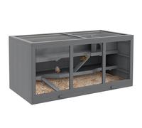 PawHut Cage à hamster en bois à 3 étages avec plateau lavable - Cage pour petits animaux avec couvercle pliable - Cage en bois pour hamster nain - 115 x 57 x 55 cm - Gris