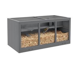 PawHut Cage à hamster en bois à 3 étages avec plateau lavable - Cage pour petits animaux avec couvercle pliable - Cage en bois pour hamster nain - 115 x 57 x 55 cm - Gris