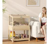 PawHut Cage à hamster en bois avec plateau de rangement, cage à souris surélevée avec couvercle ouvrable, fenêtre en acrylique et trou de ventilation, 83,2 x 50 x 103 cm, effet bois naturel Descriptio