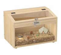 PawHut Cage à Hamster en Bois, Cage à Souris avec Couvercle ouvrable, fenêtre en Acrylique et Trous de Ventilation pour Hamsters Nains et gerbilles, 55 x 35 x 35 cm, Effet Bois Naturel