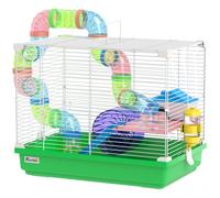 PawHut Cage à hamster rongeur 2 niveaux avec tunnel, biberon eau, roue, maisonnette, échelles 46 x 30 x 37 cm vert