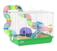 PawHut Cage à Hamster Rongeur 2 Niveaux avec Tunnel, biberon Eau, Roue, maisonnette, échelles dim. 46L x 30l x 37H cm, Vert