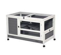 Clapier À Lapin Sur Roulettes Cage À Lapin 2 Niv. 2 Portes Verrouillables Toit Ouvrant Plateau Coulissant Rampe Bois Gris Blanc