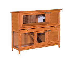 PawHut Cage à Lapin poulailler clapier en Bois de pin de Grande Taille avec 2 étages râtelier à Foin Toit ouvrant dim.120L x 48l x100H cm