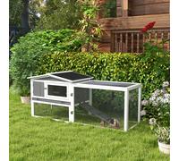 PawHut Cage à lapins en bois de sapin, Maison pour petits animaux avec toit en asphalte, Enclos pour petits animaux, 156 x 58 x 68 cm, Gris clair