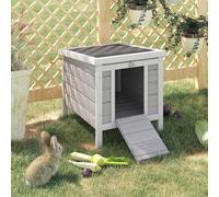 PawHut Cage à Lapins en Bois pour l'Extérieur avec Toit en Asphalte et Rampe Antidérapante, 42x51x43cm, Grise
