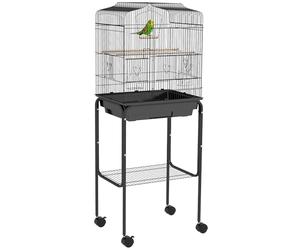 PawHut Cage à Oiseau avec Support et roulettes 46,5x36x124cm Noir