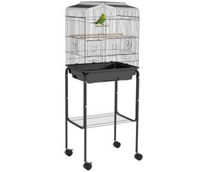 PawHut Cage à Oiseau avec Support et roulettes 46,5x36x124cm Noir | Cage pour perruches, canaris, mandarins, plateau amovible, étagère de rangement