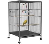Cage oiseau sur pied - PawHut - sur roulettes - avec balançoire perchoirs portes bols et plateau coulissant - 48x46x78cm - noir