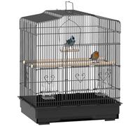 PawHut Cage à oiseaux 46,5 x 36 x 59 cm Volière en acier avec portes 2 mangeoires 2 perchoirs Plateau pivotant Plateau amovible et poignée de transport pour perroquet canari perruche noire