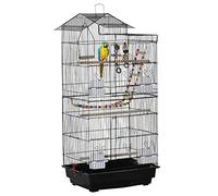 PawHut Cage à oiseaux 46 x 36 x 100 cm, 4 mangeoires, 3 perchoirs pour perruche, calopsitte, conure
