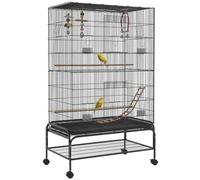 PawHut Cage à Oiseaux 63" pour perruches, Support Roulant, étagère, Noir | Calopsittes, Canaris, Inséparables, Pinsons, Jouets, Plateau amovible