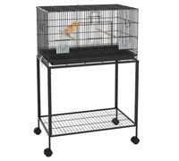 PawHut Cage à oiseaux 77x46x119 cm Cage à oiseaux en métal Perchoirs Mangeoires pour perruches Canaris Noir