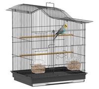 PawHut Cage à oiseaux à 4 entrées avec 2 bols, 2 perchoirs et plateau amovible, cage pour animaux domestiques en métal et plastique, 47,5 x 36 x 54,5 cm, noir