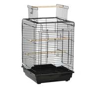 PawHut Cage à Oiseaux en métal avec mangeoires perchoirs Plateau Amovible poignée dim. 40L x 40l x 59H cm Noir