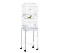 PawHut Volière sur Pied Roulettes Toit Ouvrant 3 Perchoirs Étagère 46,5x36x157cm | Aosom France