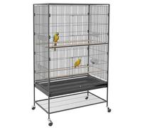 PawHut Cage à Oiseaux avec 2 Portes Roues pour Oiseaux 94x57x153cm Gris