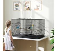 PawHut Cage à Oiseaux avec Cloison Amovible et Étagère Inférieure de Rangement, en Acier et PP, 94x57x57 cm, Noir