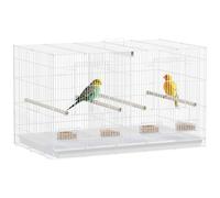 PawHut Cage à oiseaux avec cloison avec 4 mangeoires, 4 perchoirs et plateau amovible Cage pour perroquets pour canaris perruches 76 x 46 cm Blanc