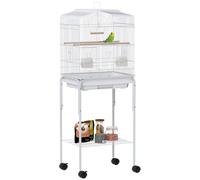 PawHut Cage à Oiseaux avec perchoirs pour Oiseau 46,5x36x124 cm Blanc
