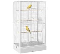 PawHut Cage à Oiseaux avec Portes pour Canaris 61 x 36,5 x 98 cm Blanc | Volière, Perchoirs, Cage pour Perruches Perroquets