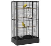PawHut Cage à Oiseaux avec Portes pour Canaris 61 x 36,5 x 98 cm Noir | Volière, Perchoirs, Cage pour Perruches Perroquets