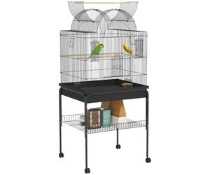 PawHut Cage à Oiseaux avec Portes verrouillables, Roues 63x53x144cm Noir