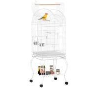 PawHut Cage à Oiseaux avec roulettes et étagère, 51 x 51 x 153 cm, Grande Cage avec Partie supérieure Rabattable, 2 mangeoires, 2 perchoirs, 4 Portes et Plateau Amovible, pour perroquets et canaris,