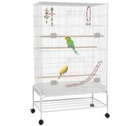 Cage à oiseaux - PawHut - volière grande taille support à roulettes 10 portes accessoires - métal - 79x49x133cm - blanc