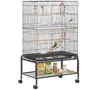 Pawhut - Cage à oiseaux Volière 79x49x133 cm - 10 portes, roulettes, espacement 1 cm, noir