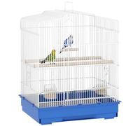 PawHut Cage à Oiseaux, Cage en Acier avec Portes, 2 mangeoires, 2 perchoirs, balançoire, Plateau Amovible et poignée de Transport, pour Perroquet, canari, Perruche, 46,5 x 36 x 59 cm, Bleu