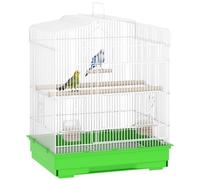 PawHut Cage à Oiseaux, Cage en Acier avec Portes, 2 mangeoires, 2 perchoirs, balançoire, Plateau Amovible et poignée de Transport, pour Perroquet, canari, Perruche, 46,5 x 36 x 59 cm, Vert