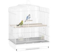 PawHut Cage à Oiseaux, Cage en Acier avec Portes, 2 mangeoires, 2 perchoirs, balançoire, Plateau Amovible et poignée de Transport, pour Perroquet, canari, Perruche, 46,5 x 36 x 59 cm, Blanc