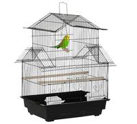 PawHut Cage à Oiseaux Design Maison mangeoires perchoirs 3 Portes Plateau excrément Amovible + poignée Transport 50,5 x 41 x 63 cm Noir