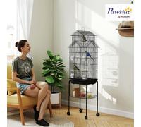 PawHut Cage à oiseaux design maison mangeoires perchoirs portes plateau excrément amovible poignée transport 50,5x41x163cm noir
