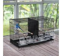 PawHut Cage à oiseaux dim. 59,5L x 29,8I x 35,3H cm mangeoires perchoirs 4 portes plateau excrément amovible + poignée transport métal PP noir Description:Cette cage est parfaite pour héberger vos ois