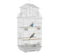 PawHut Cage à Oiseaux en Acier avec mangeoires, perchoirs, balançoire et Plateau Amovible. Grande Cage pour perroquets, canaris et perruches. 50,5 x 41 x 104 cm. Blanc