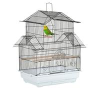 PawHut Cage à Oiseaux en Acier Volière avec mangeoires Perchoirs Balançoire et Plateau Amovible Grande Cage pour perroquets Canaris Perruches 50,5 x 41 x 63 cm Blanc