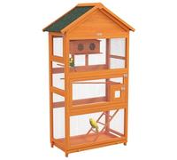 PawHut Cage à Oiseaux en Bois, Cage Perroquet, Aire de Jeux, volière Oiseaux extérieur, Toit Asphalte imperméable, pour Perruche, calopsitte, Conure, canaris, 92 x 52 x 171 cm, Orange