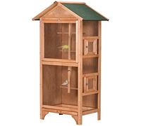PawHut Cage à Oiseaux en Bois d'épicéa et métal pour l'extérieur, volière à 3 Ouvertures avec Verrouillage, 4 perchoirs et Plateau Amovible, 80,5x57x153 cm, Orange