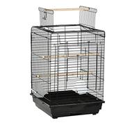 PawHut Cage à Oiseaux en métal avec mangeoires perchoirs Plateau Amovible poignée dim. 40L x 40l x 59H cm Noir