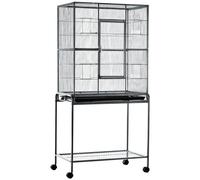 Pawhut Cage À Oiseaux Portable Avec 4 Mangeoires Et 4 Perchoirs Pratique 81 X 48 X 163 Cm Noir Et Gris