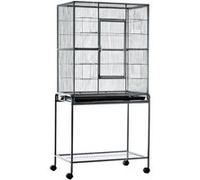 Pawhut Cage à oiseaux portable 77 x 47 x 163 cm – 4 mangeoires, 4 perchoirs – Noir et gris