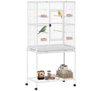 PawHut Cage à Oiseaux Portable Pratique, 81 x 48 x 162,5 Blanc | 4 Mangeoires, 4 Perchoirs